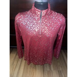 San Soleil 1/4 Zip UPF 50 Red Golf AOP Foil Pattern Long Sleeve Size Small